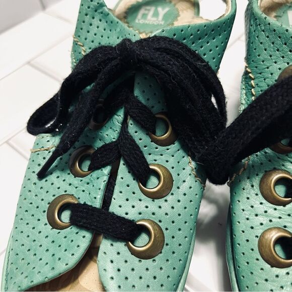 Fly London Ylva Platform Sandals Wedge Sling Back Lace Up Sea Foam Green Size 39 - Picture 4 of 15